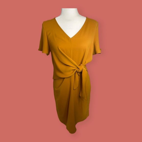 💛 ART + EPHECT TIE FRONT DRESS MUSTARD YELLOW SMALL - Picture 2 of 8